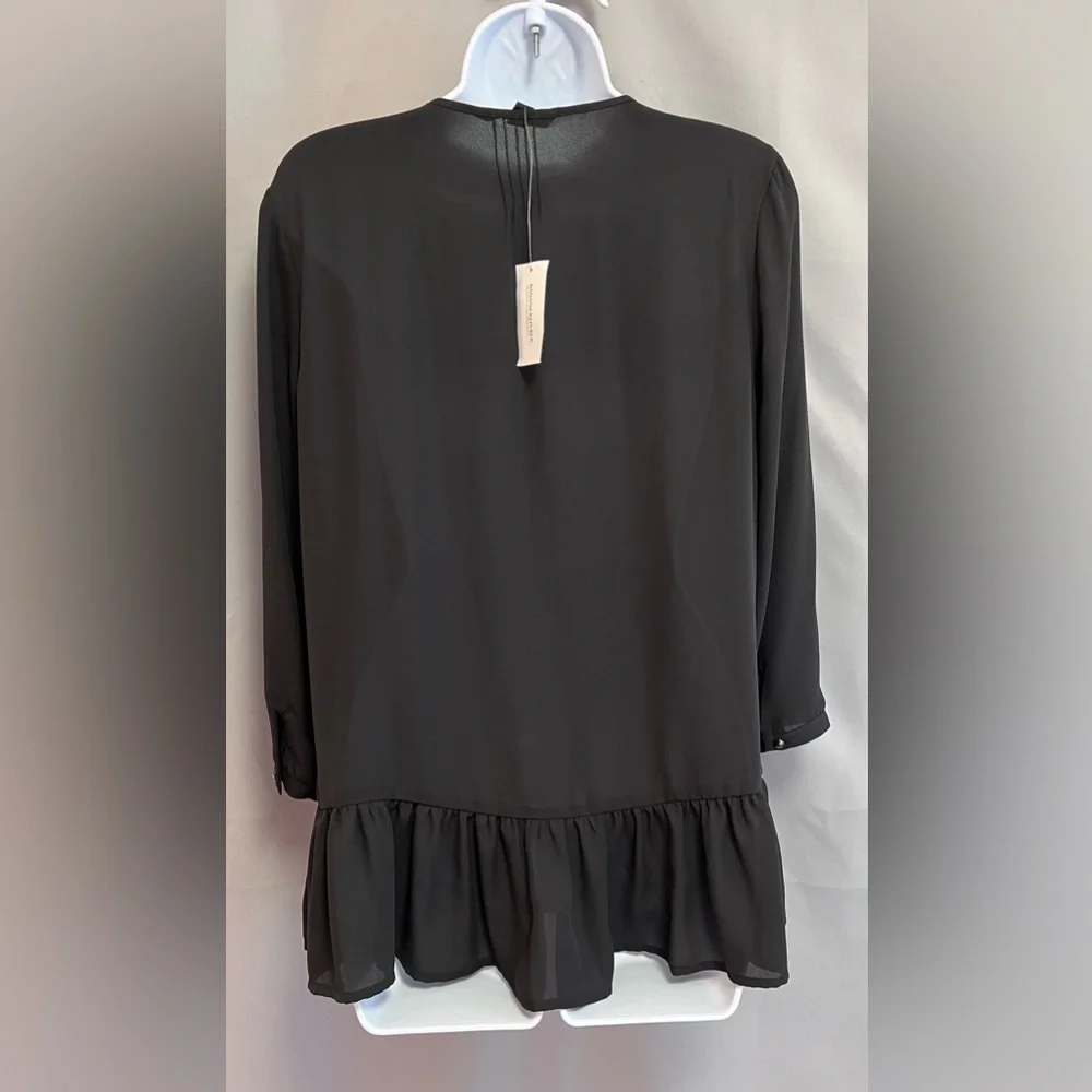 Banana Republic logo  CREPE FLUTTER BLOUSE‎ Black Sz Médium Women’s NWT!